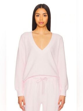 NEGATIVE UNDERWEAR Waffle Knit Deep V Pullover Pink Size Large
